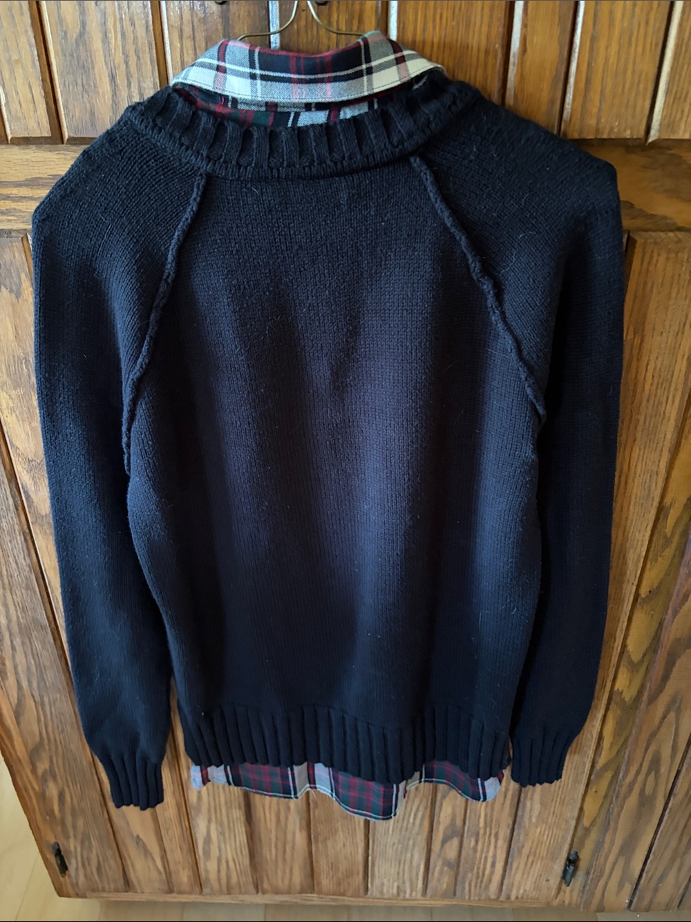 Lauren Ralph Lauren black Sweater with Plaid Trim and Shoulder Buttons Size M - Picture 2 of 6